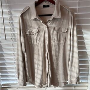 Tahari Cream Button Down Shirt faux leather size XL